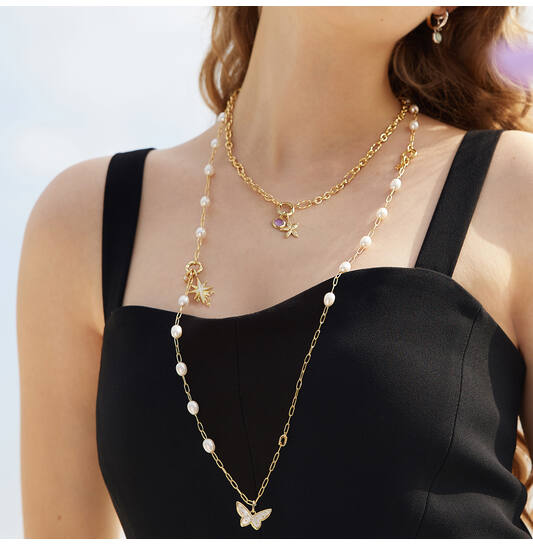  Pop Charms - Necklace - Silver / 14kt GP - Pearl - 45cm